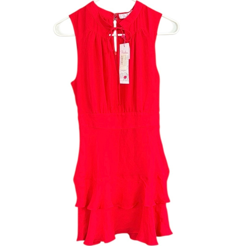 NWT Parker Matilda Silk Ruffle Hem Dress Red Size XS